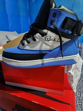 Patrick Ewing Men’s High-Top Sneakers in Blue, Black & White